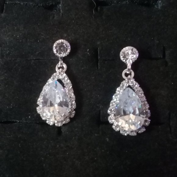 CZ crystal teardrop earrings - Picture 2 of 2